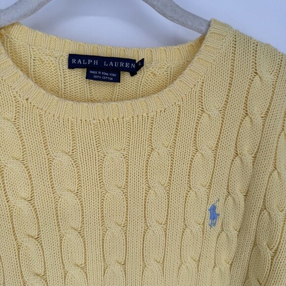 Polo Ralph Lauren sweater womens XL yellow cableknit preppy vintage y2k 90s work - Picture 2 of 4